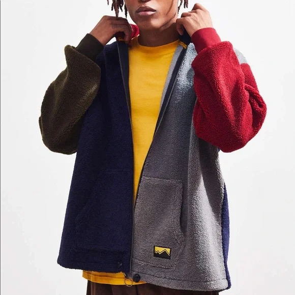 Lazy Oaf Blue Colorblock Sherpa Full-zip Hoodie Sweatshirt - Picture 2 of 9